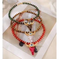 Kalung Liontin Kepala Sapi Wanita Vintage dengan Batu Alam dan Rantai Tembaga yang Dapat Disesuaikan