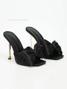 Outgoing Slippers Women's Thin-heeled Bow High-heeled Sandals Comfortable Casual French Elegant <b>Soft</b> Bottom Summer - Product Image 5