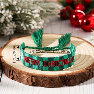 Pulsera de Cuerda de Poliéster Ajustable Estilo Boho Chic para Mujer, con Borla Bordada de Feliz Navidad, Pulsera Promocional Navideña - Product Image 6