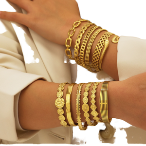 Yitang Fashion Unisex Volcanic Irregular Vintage Party <b>Crystal</b> Rhinestone Bangle Golden Zinc Alloy 18K Open <b>Bracelet</b> - Product Image 1