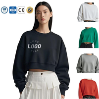 Sweat-shirt noir oversize court à épaules tombantes avec logo brodé personnalisé, streetwear épais pour le marché des fashionistas