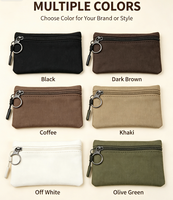 Dompet Kanvas Mini Jiusi dengan Resleting, Gantungan Kunci, Tempat Kartu Portabel, Dompet Koin Kecil dengan Lapisan Poliester untuk Unisex