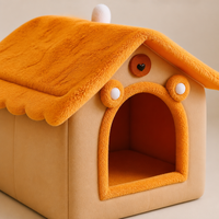 Cartoon-Hauskatzen-Nest Plüsch-Haustierbett mit A-Rahmen-Dach Hundehütte Warmes Gemütliches Winter-Haustierhaus für Kleine Hunde und Katzen in 3 Größen