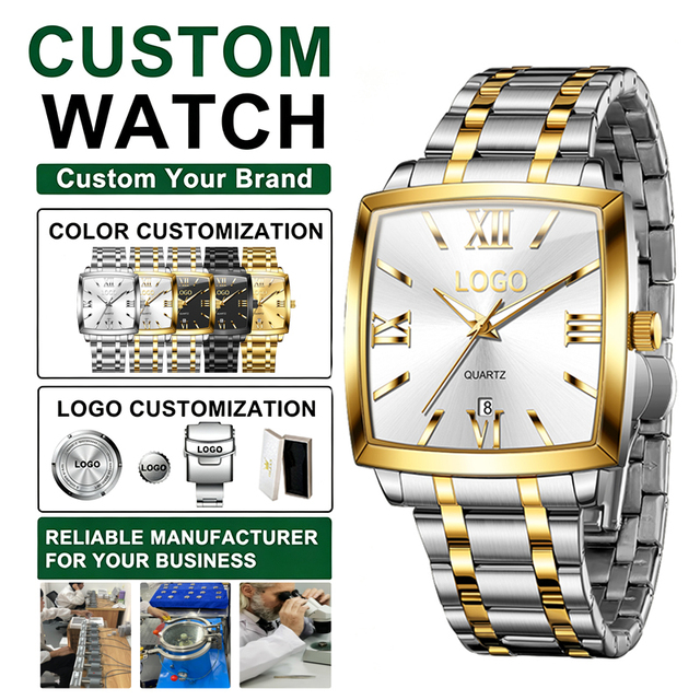 OEM 2969 Square Big Dial Stainless Steel Sport Date Display Men's Business Watches Quartz Waterproof Wristwatch for Men