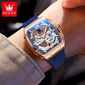 Montre automatique pour homme OLEVS 6779, squelette, grand cadran de 50 mm, bracelet en silicone étanche, montre mécanique pour homme, livraison directe - Product Image 5
