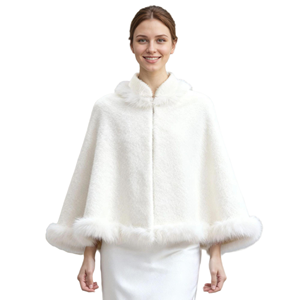 Chaqueta Cárdigan con Capucha de Piel Sintética para Mujer, Elegante Chal sin Mangas con Cuello de Peluche, Capa Elegante para Bodas y Fiestas - Product Image 5