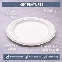 ProTakeOut Assiettes Compostables en Bagasse Rondes de 7 Pouces, Lot de 1000, Écologiques, Sans PFAS, Biodégradables, Blanches, Jetables, Compatibles Micro-ondes