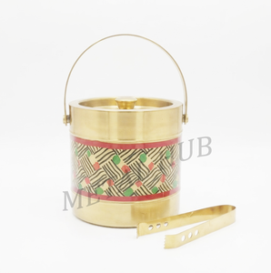 Premium Matte Gold Stainless Steel Ice <b>Bucket</b> <b>with</b> <b>Lid</b> and Ice Tong Enamel Print Double Wall Barware for Home Party - Product Image 6