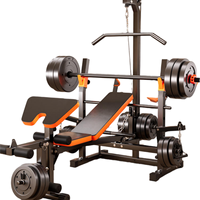 Qbellpet Banc de musculation multifonctionnel pliable pour fitness à domicile, avec fonction de tirage vertical et d'aviron, ensemble de banc de musculation réglable avec câble