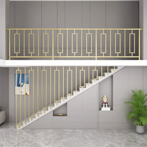 Piezas de escalera Escalera Nuevo diseño Decoración interior Cuadrado <span class=keywords><strong>dorado</strong></span> Balaustre de hierro forjado Barandilla de acero sólido - Product Image 6