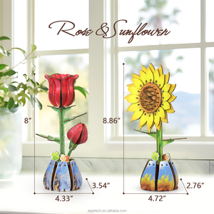 Puzzles en bois 3D avec fleurs pour adultes, kit de 2 fleurs en bois DIY avec 2 flacons de parfum et bâtonnets de diffuseur (rose + fleur de soleil) - Product Image 4