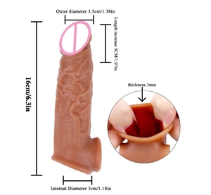 Realistischer Doppeldecker-Flüssigsilikon-Vibrationsdildo, Penisverlängerung, Wiederverwendbare Kondome, Fleischfarben, 4,0*22cm Groß - Product Image 5
