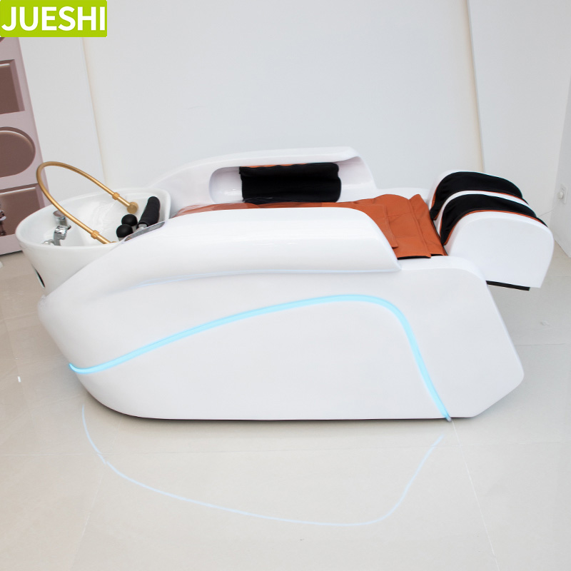 JUESHI Luxury Style Beauty Salon Electrical Shampoo Chair Ceramic Head Basin Electric Smart Massage Shampoo Hair Salon Equipment