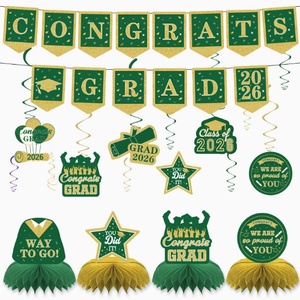 ชุดตกแต่งงานรับปริญญาสีเขียว DAMAI ชุดอวยพรสำเร็จการศึกษา ปี 2026 อุปกรณ์จัดงานปาร์ตี้สำหรับป้ายแขวน พวงมาลัย ของตกแต่งรูปทรงรังผึ้ง - Product Image 5