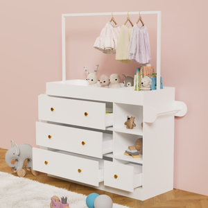 <span class=keywords><strong>Table</strong></span> à <span class=keywords><strong>langer</strong></span> moderne, écologique et durable pour bébé avec 3 tiroirs profonds, étagères de rangement, cintres et design pliable - Product Image 3