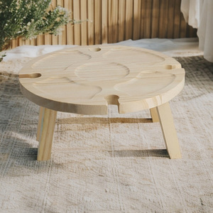Table à collation en bois d'extérieur, ronde, pliable, portable, table de pique-nique pour le vin, couleur bois naturel, design rustique - Product Image 3