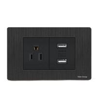 Interrupteur mural américain moderne et durable 118 noir brossé avec panneau tactile, USB Type-C, 20A/10A, en matériau PC, compatible US/UK/EU