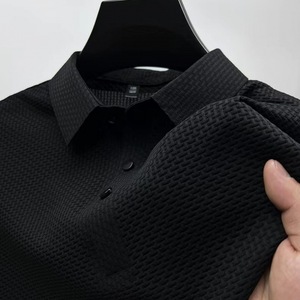 Abbigliamento <span class=keywords><strong>Uomo</strong></span> <span class=keywords><strong>Taglie</strong></span> <span class=keywords><strong>Forti</strong></span>: T-shirt a Maniche Corte in Seta Ghiaccio Tinta Unita, Top Estivo da <span class=keywords><strong>Uomo</strong></span> Sottile in Rete Traspirante con Colletto Rialzato, Stile Business - Product Image 5