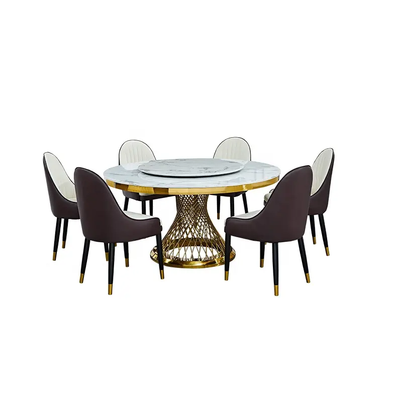 FY0001 Quanu Wholesale Modern Stylish White Marble Round Dining Table Set 6 Chairs