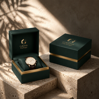Boîte d'emballage de montre verte de luxe, logo personnalisé, boîte à fond et couvercle pour hommes et femmes