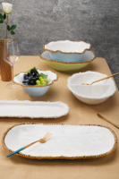 Service de table en porcelaine incrustée d'or de luxe - Assiettes et vaisselle élégantes en céramique pour mariage, hôtel et restaurant