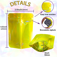 Nouvelle conception, pochette zippée holographique colorée, résistante à l'humidité, en mylar irisé, pour chewing-gum, bonbons, nourriture pour animaux de compagnie