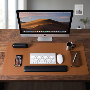 Leather <b>Desk</b> Pad <b>Set</b> 800x400mm Waterproof Office Mouse Pad with Keyboard and Mouse Workspace Organizer Brown - Product Image 3