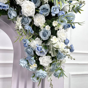 2025ตกแต่งพื้นหลังงานแต่งงานในร่มดอกไม้ประดิษฐ์สีฟ้าและสีขาว - Product Image 5