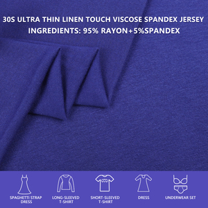 Tissu tricoté extensible en jersey simple de viscose et élasthanne, ultra fin, toucher lin, 30S, 170 cm de large, 150 g/m², pour débardeurs et t-shirts printemps-été - Product Image 1
