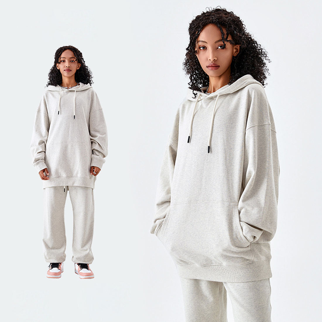 เสื้อฮู้ดสีเทาดอกไม้