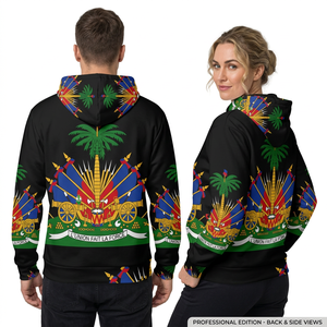 Sudadera con Capucha Negra Unisex con Estampado Vibrante de Palmeras y Cañones, Diseño Sublimado, Corte Regular, Ropa Casual de Otoño - Product Image 2