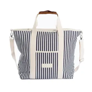 Striped Cooler Bag Logo Insulated Tote Bag Lunch Handbag Picnic Cooler Tote Bag