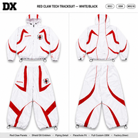 Veste à capuche et pantalon en nylon blanc et rouge, style parachute, avec emblème, passepoil et cordon de serrage, fabrication OEM, marque privée pour les marques