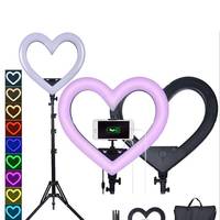 Anneau lumineux RGB en forme de cœur de 10 à 19 pouces avec trépied, lumière d'appoint LED 8 couleurs pour diffusion en direct, maquillage et vlog