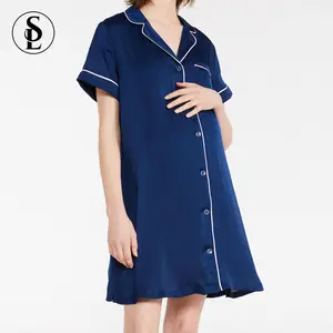महिलाओं के Nightgown बटन नीचे Sleepshirt गर्भवती महिलाओं साटन पहनने की रात की क़मीज़ मातृत्व पोशाक