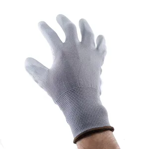 New Design Custom Man Grey Finger Polyester PU Finish Coated Work Safety Gloves