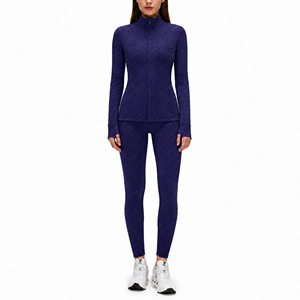Women's Leopard Jacquard Seamless Yoga Set Zip Up <b>Jacket</b> High Waist Leggings Quick Dry Breathable <b>Workout</b> Activewear - Product Image 2