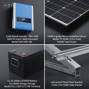 <span class=keywords><strong>Kit</strong></span> Sistema Solare Residenziale Off-Grid da 11kW con Regolatore MPPT, Batteria agli Ioni di Litio, Inverter, Pannelli Solari e <span class=keywords><strong>Kit</strong></span> di Montaggio - Product Image 4