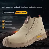 Sepatu Keselamatan Kulit Pria GM Khaki High-Top Anti-Panas Tahan Air Pelindung Jari Kaki Baja Anti-Benturan untuk Bengkel Konstruksi Cina
