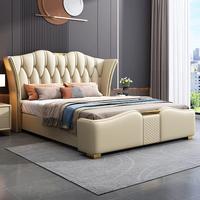 Italienisches Luxus-Leder-Doppelbett für das Haupt schlafzimmer Tufted King/Queen Size Neue High-End-Atmosphäre mit weicher Atmosphäre