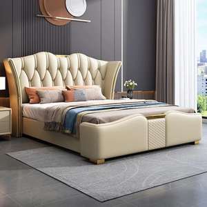 Cama doble de cuero de lujo italiano para dormitorio principal con mechones tamaño King/Queen nueva atmósfera suave de gama alta - Product Image 2