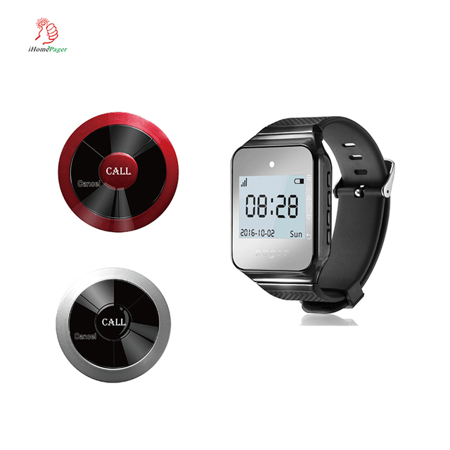 IHomePager 433.92mhz RF Wireless Call System with 4 Calling Numbers Watch Receiver Waitress Pager for Restaurants