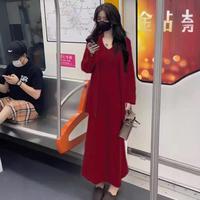 Nouveauté Robe décontractée pour femme avec devant ouvert Robe pull à col en V avec tissage tricoté pour l'automne