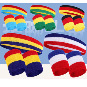 Custom Logo High Elastic Terry Cloth Sports Basketball Headband Exercise Tennis Sweatband Cotton <strong>Wristbands</strong> Sweat Head Band Set - Product Image 1