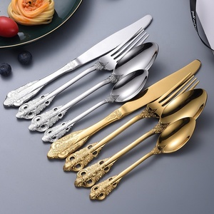 Hoàng Gia mạ Vàng dao kéo Flatware Bộ Dao bít tết Dao tráng miệng nĩa muỗng 4-Piece Hộp Quà Tặng thiết lập Vàng dao kéo thiết lập - Product Image 1