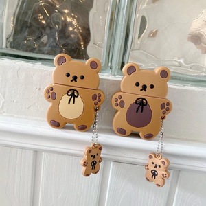 Fournisseur en gros d'étuis d'écouteurs en silicone 3D personnalisables en forme d'ours avec pendentif pour écouteurs sans fil - Product Image 1