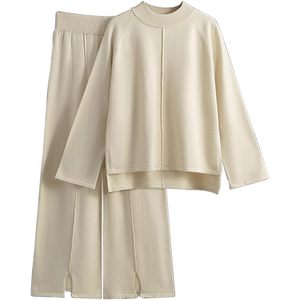 Conjunto de Suéter para Mujer FOXA, 2 Piezas, Top de Punto, Pantalones Anchos, Ropa de Salón, Transpirable y Cómodo - Product Image 1
