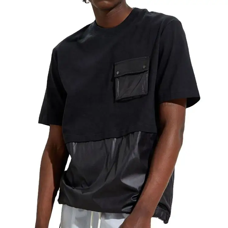 Лидер продаж; Мужская Уличная одежда стиль футболка с коротким рукавом и черного цветов в стиле «пэчворк», футболка с карманом футболки Camisetas