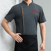 Vêtements de travail pour la restauration, la cuisine et la boulangerie, vestes de chef en polyester noir à manches courtes, logo personnalisé en gros