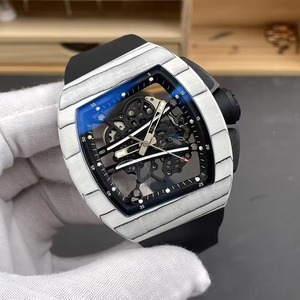 Reloj Mecánico Automático con Caja de Fibra de Carbono Blanca y Negra Asimétrica Única, Esfera Esqueleto, Correa de Goma Negra, Deportivo, Resistente al Agua - Product Image 1